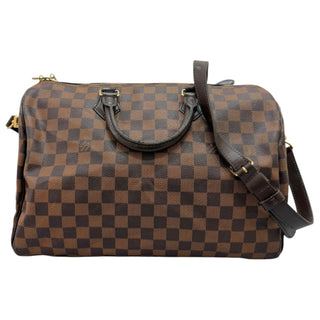 Louis Vuitton Speedy 35 In Damier Ebene Canvas With Dark Chocolate Leather Trim