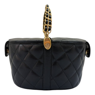Chanel Black Quilted Lambskin Vanity Top Handle Bag With Gold Hardware
