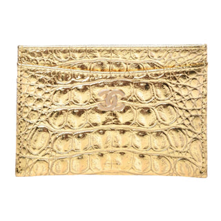 Chanel Gold Metallic Calfskin Crocodile Embossed Card Holder