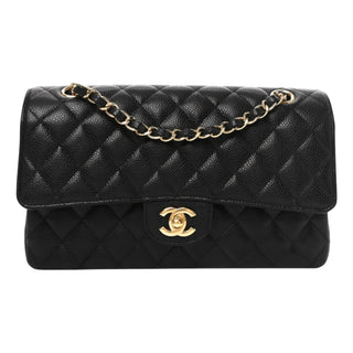 Chanel Black Medium Classic Double Flap Bag In Caviar Leather With Gold Hardware