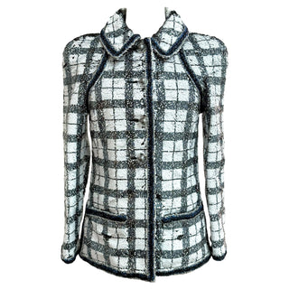 Chanel Black & White Sequin Jacket With Tweed Contrast Trim