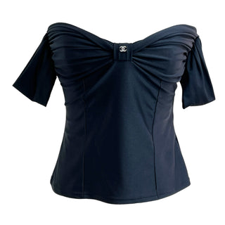 Chanel Black SS23 Off-Shoulder Bow-Detail Top With Crystal CC Logo