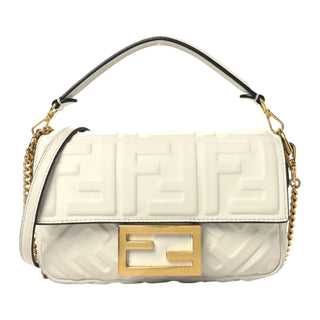 Fendi White Nappa FF 1974 Embossed Mini Baguette Bag