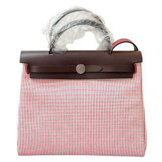 Hermès Herbag Zip 31 PM Framboise Quadrille Toile & Rouge Sellier Hunter Leather
