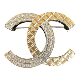 Chanel Gold Plated Brass CC Brooch