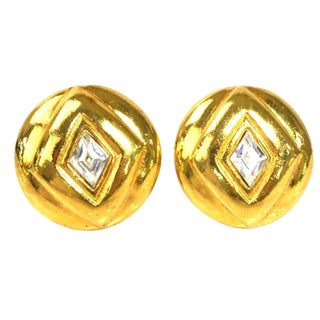 Chanel Vintage Round Diamond Rhinestone Clip-On Earrings