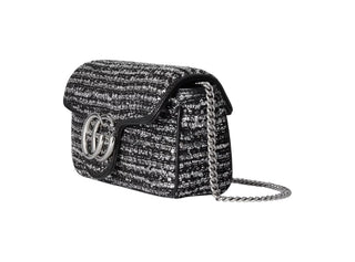 Gucci Black & Silver Marmont GG Embroidered Mini Shoulder Bag