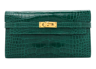 Hermes Vert Emeraude Alligator Kelly Wallet With Gold Hardware