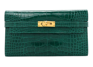 Hermes Vert Emeraude Alligator Kelly Wallet With Gold Hardware