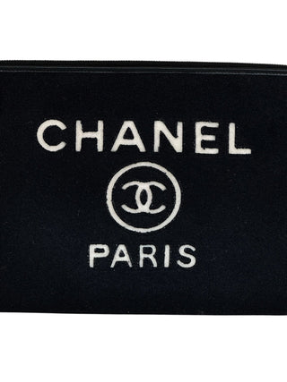 Chanel Black Wool Medium Deauville Cosmetic Pouch