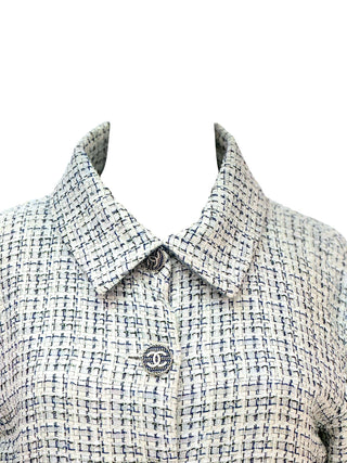Chanel White Tweed Checkered Cropped Jacket With CC Buttons