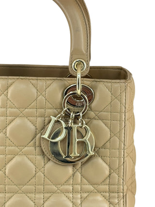 Christian Dior Beige Diamond Lambskin Medium Lady Dior Bag