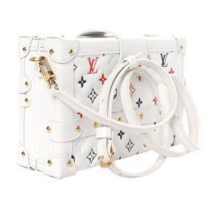 Louis Vuitton White Red Blue Lambskin Embossed Monogram Petite Malle Bag