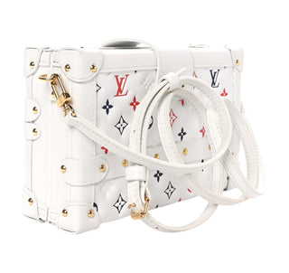 Louis Vuitton White Red Blue Lambskin Embossed Monogram Petite Malle Bag