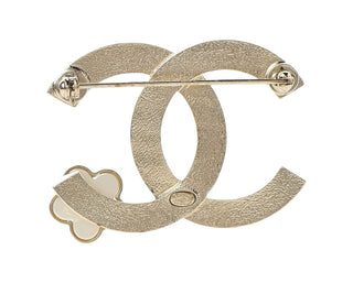 Chanel Light Gold Metal CC Camellia Brooch