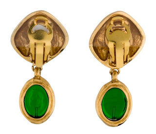 Chanel Vintage Coco Silhouette Green Gripoix Drop Earrings