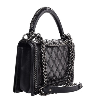 Chanel Black Calfskin Quilted Medium Boy Bag With Top Handle
