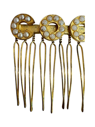 Chanel Vintage Gold COCO Hair Comb With Pearl Detailing
