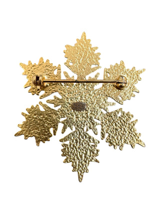 Chanel Gold Snowflake Brooch With White Beads And CC Logo