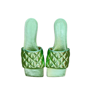 Bottega Veneta Metallic Green Quilted Slide Sandals