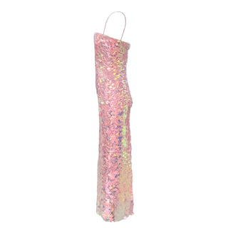 The New Arrivals Ilkyaz Ozel Iridescent Pink Sequin  Strap Midi Dress