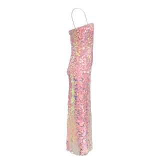 The New Arrivals Ilkyaz Ozel Iridescent Pink Sequin  Strap Midi Dress