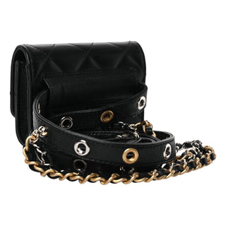 Chanel Black Quilted Goatskin Punk Essentials Mini Flap Belt Bag With Chain Detail