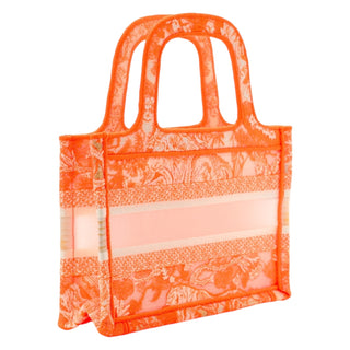 Christian Dior Mini Book Tote in Orange Embroidered Toile de Jouy Canvas