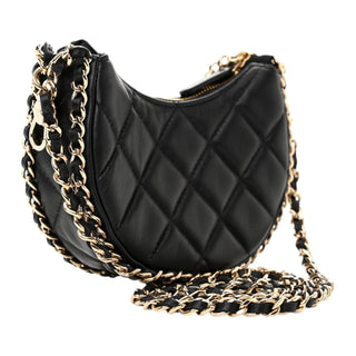 Chanel Lambskin Black Quilted Mini Chain Around Hobo Bag