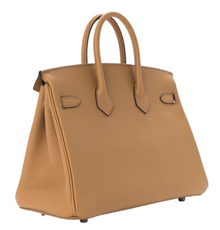 Hermès Birkin 25 In & Out In Biscuit Swift Leather With Palladium Hardware