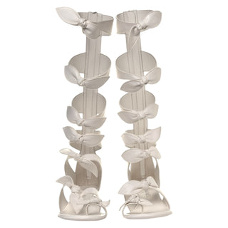 Chanel White Lambskin Crossover Bow CC Mid Calf Sandals