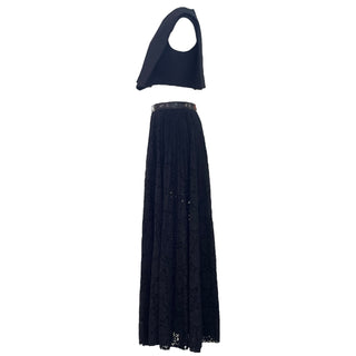 Louis Vuitton Black Structured Crop Top & Lace Maxi Skirt Set