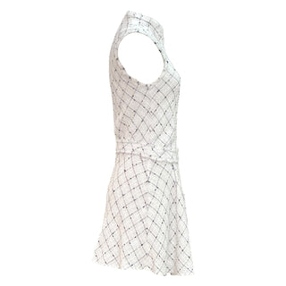 Chanel Cream Tweed Sleeveless Dress with Belted Waist & CC Button