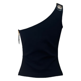 Louis Vuitton Buckle Detailed One Shoulder Black Top