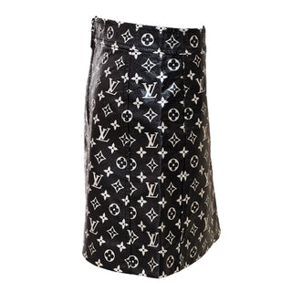Louis Vuitton Black Monogram Printed Leather Mini Skirt