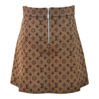 Louis Vuitton Brown Wool Monogram A-Line Skirt with Button Detailing
