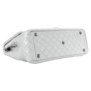 Chanel Silver Metallic Calfskin Quilted XXL Travel Flap Bag