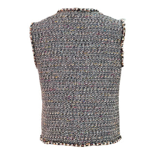 Chanel Multicolor Tweed Sleeveless Vest Jacket with Pearl Embellishments