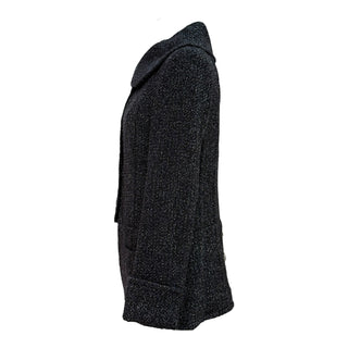 Chanel Black Metallic Tweed Double-Breasted Jacket with Jewel Buttons