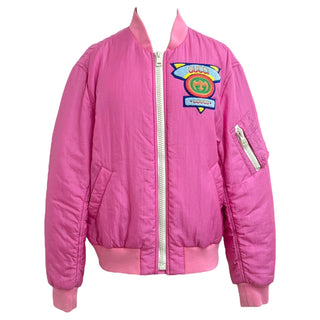 Gucci Pink Embroidered Patch Bomber Jacket