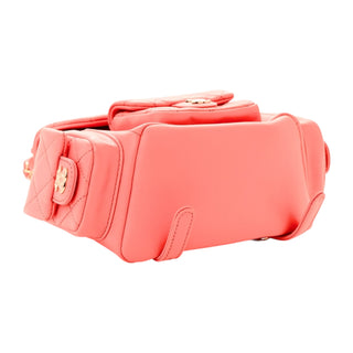 Chanel Pink Shiny Caviar Quilted Small Pockets Drawstring Backpack