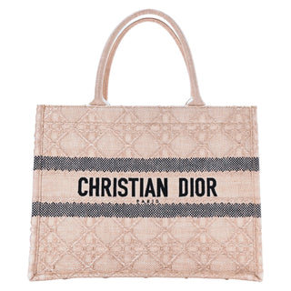 Christian Dior Light Pink Raffia Cannage Medium Book Tote