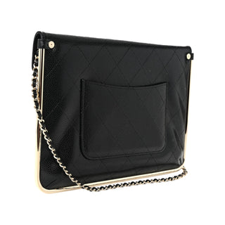 Chanel Black Grained Calfskin Envelope Clutch Wallet On Chain