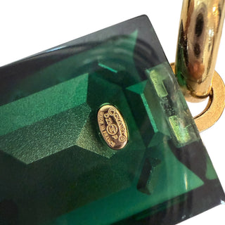 Chanel Emerald Green Crystal Rectangular Drop Earrings With Gold CC Logo