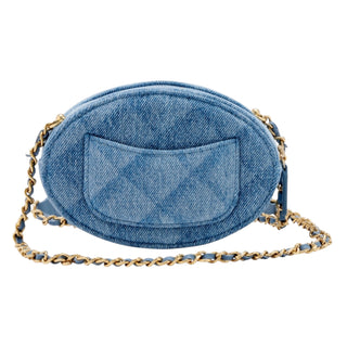 Chanel Blue Denim Vanity Clutch With Gold Hardware Chain
