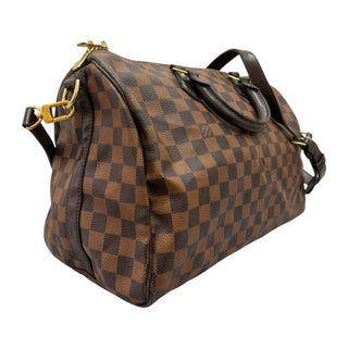 Louis Vuitton Speedy 35 In Damier Ebene Canvas With Dark Chocolate Leather Trim