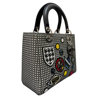 Christian Dior Houndstooth Patch Embellished Medium Lady Dior Bag