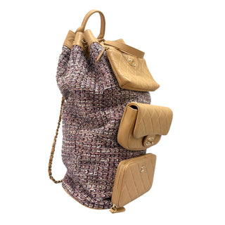 Chanel Tweed & Beige Caviar Leather Triple Pocket Backpack