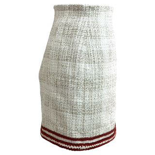 Chanel White Tweed Sailor Collar Burgundy Trim Jacket And Skirt Set