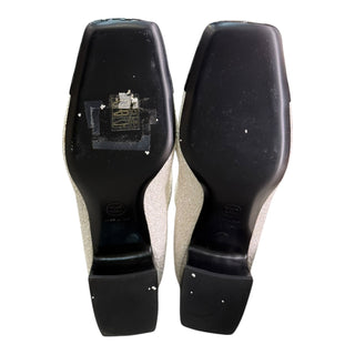 Chanel White Glitter Knee-High Boots with Black Patent Toe & Block Heel